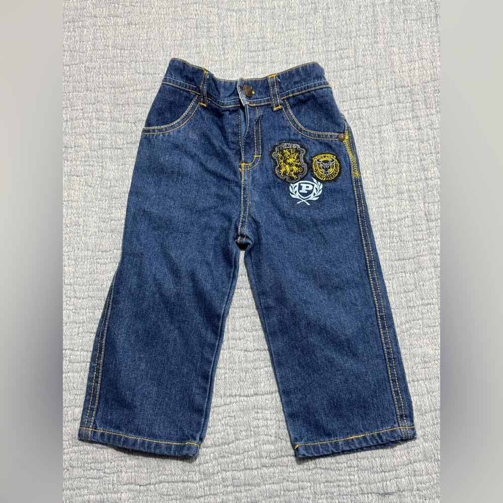 Vintage Boys Phat Farm Y2K Blue Jeans Size 18 Months Logo Elastic Waist 18x10